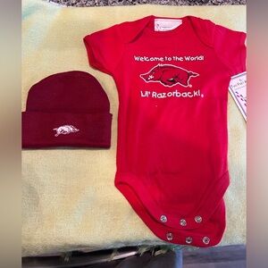 Arkansas Razorback Baby Onesie and Hat Set